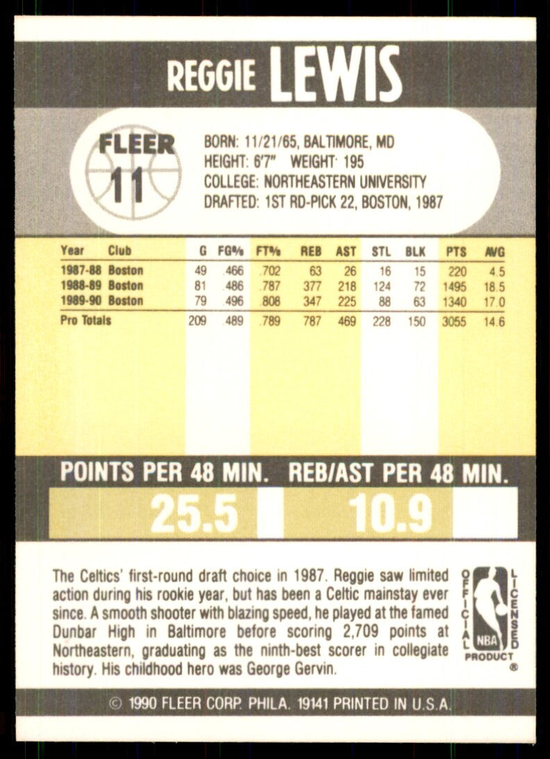 1990-91 Fleer. Reggie Lewis Basketball Cards #11