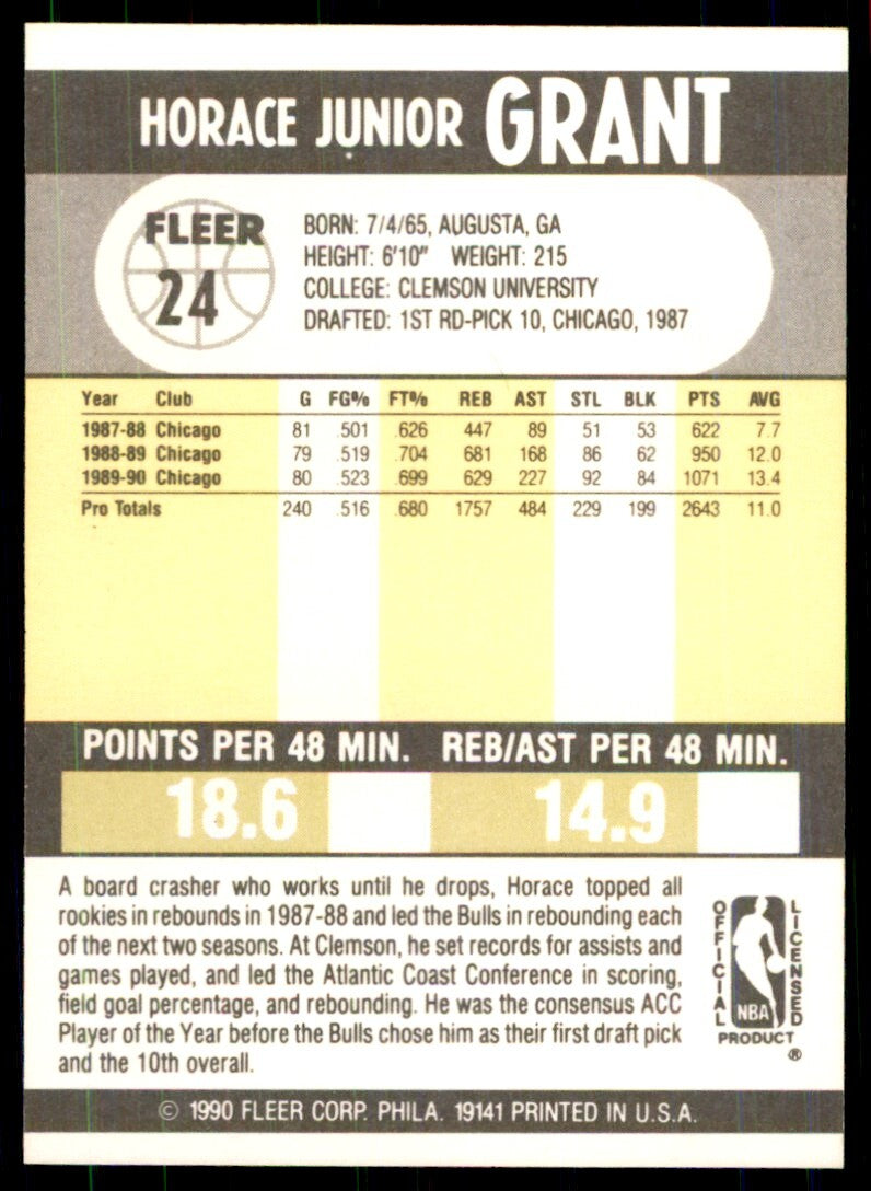 1990-91 Fleer Cards. Horace Grant Basketball Cards. #24