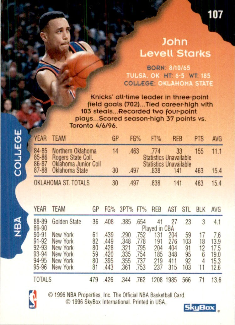 1996-97 NBA Hoops John Starks Basketball Cards #107