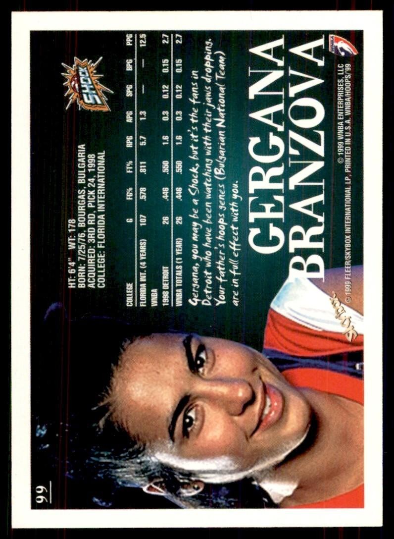 1999-00 Hoops WNBA Gergana Branzova Basketball Cards #99