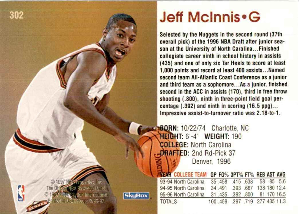 1996-97 NBA Hoops Jeff McInnis Basketball Cards #302