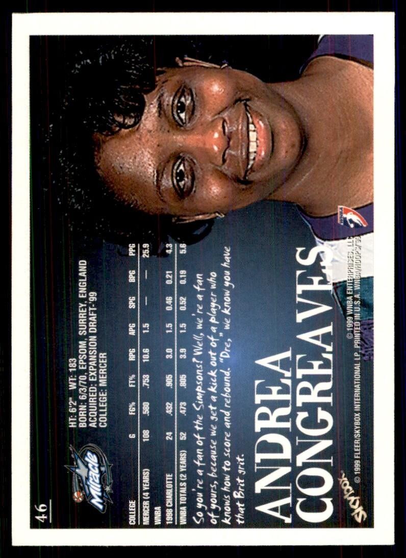 1999-00 Hoops WNBA Andrea Congreaves A Basketball Cards #46