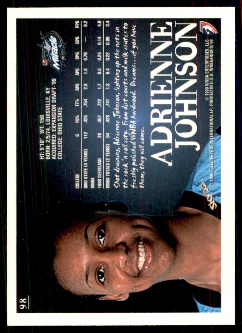 1999-00 Hoops WNBA Adrienne Johnson A Basketball Cards #98