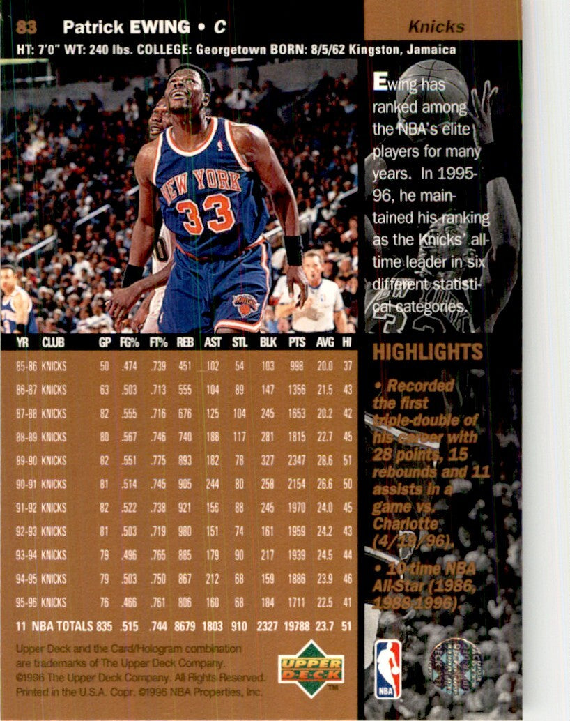 1996-97 Upper Deck Patrick Ewing Basketball Cards #83