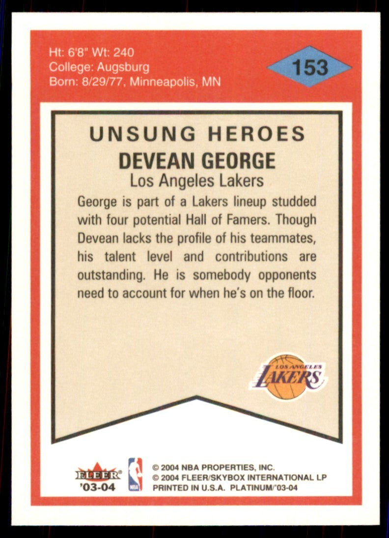 2003-04 Fleer Platinum Devean George Basketball Cards #153