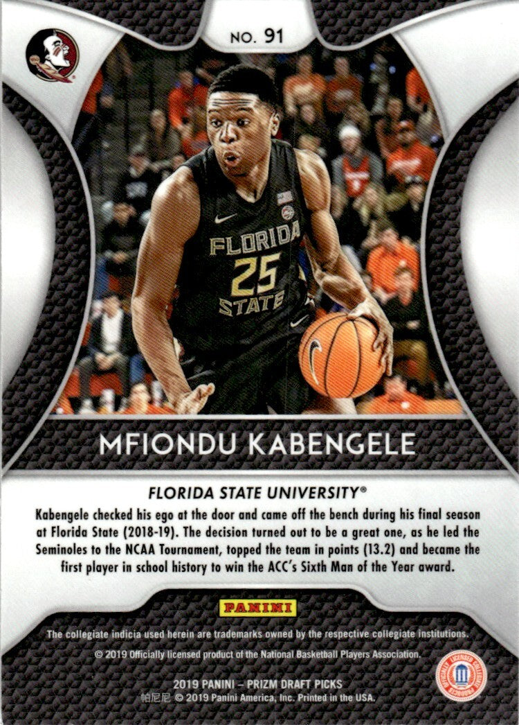 2019-20 Panini Prizm Draft Picks Basketball Card Mfiondu Kabengele Rookie C