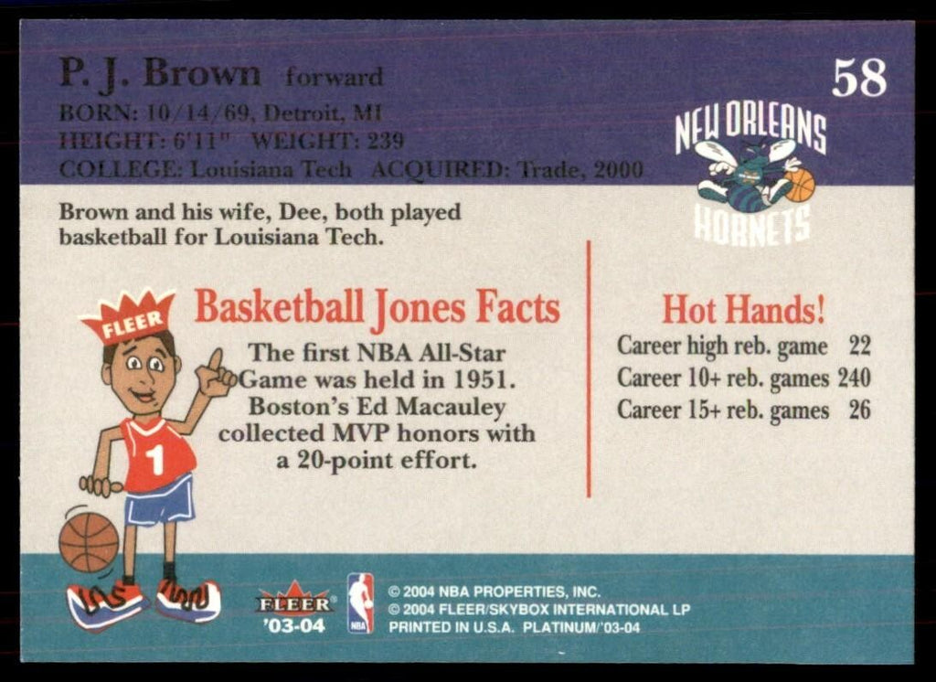 2003-04 Fleer Platinum P.J. Brown Basketball Cards #58
