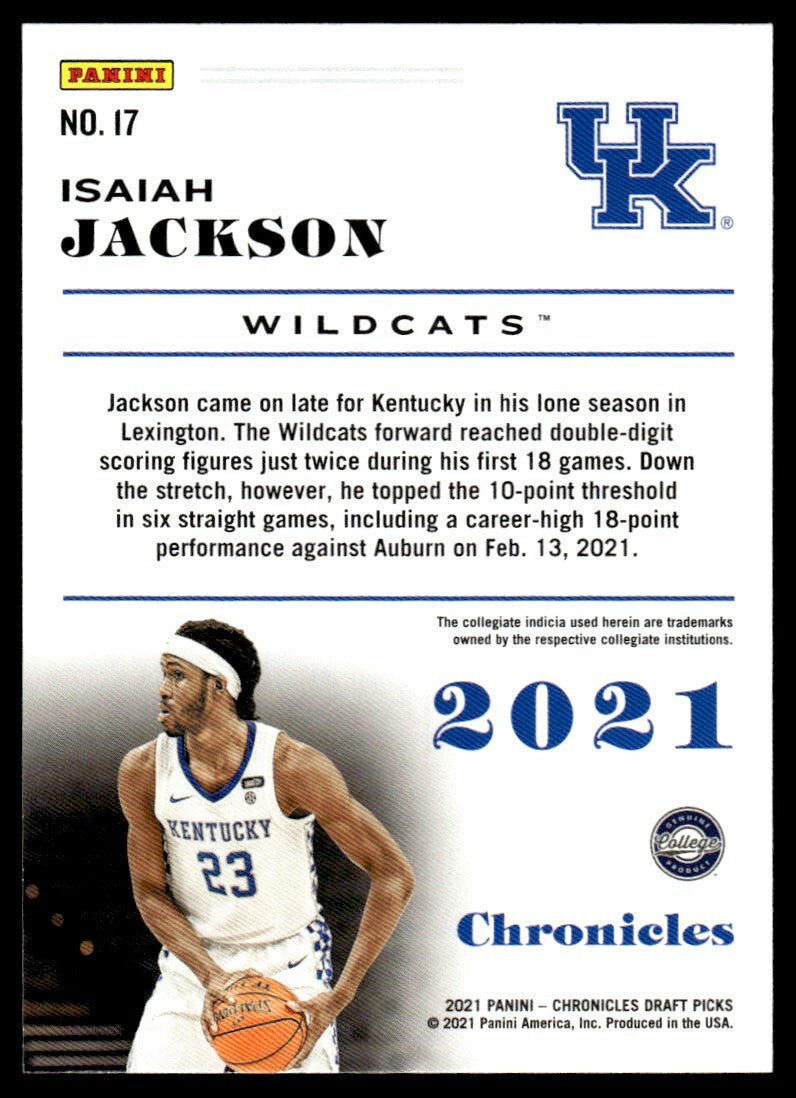 2021-22 Panini Chronicles Basketball Card Isaiah Jackson Draft Kentucky Wildcats