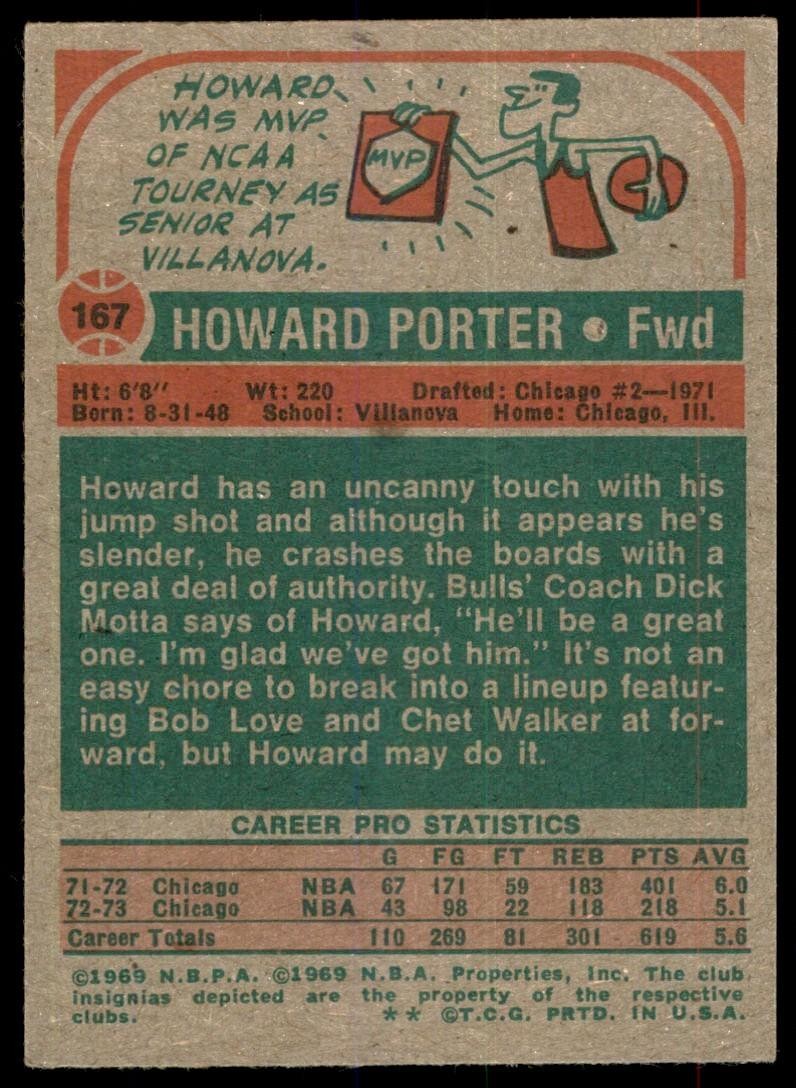 1973-74 Topps Basketball Card Howard Porter Chicago Bulls #167