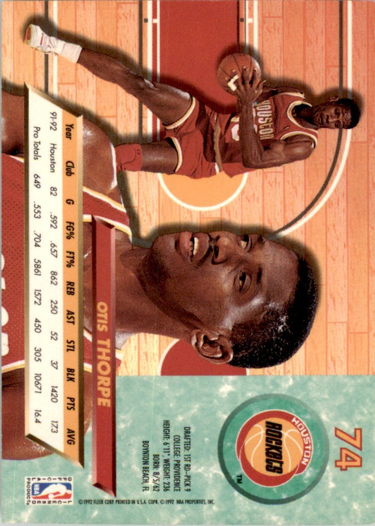 1992-93 Fleer Ultra Otis Thorpe Basketball Cards #74