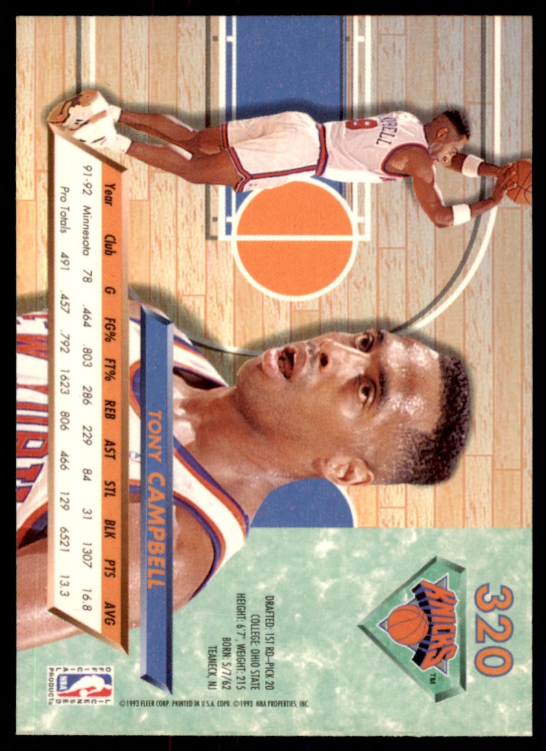 1992-93 Fleer-Ultra Tony Campbell Basketball Cards #320