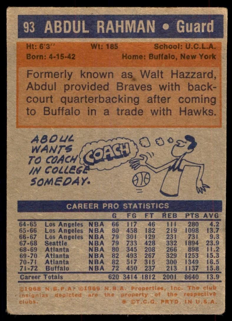 1972-73 Topps Basketball Card (Damaged) Mahdi Abdul-Rahman Buffalo Braves #93