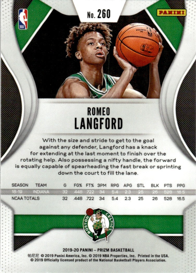 2019-20 Panini Prizm Basketball Card Romeo Langford Rookie E Boston Celtics #260