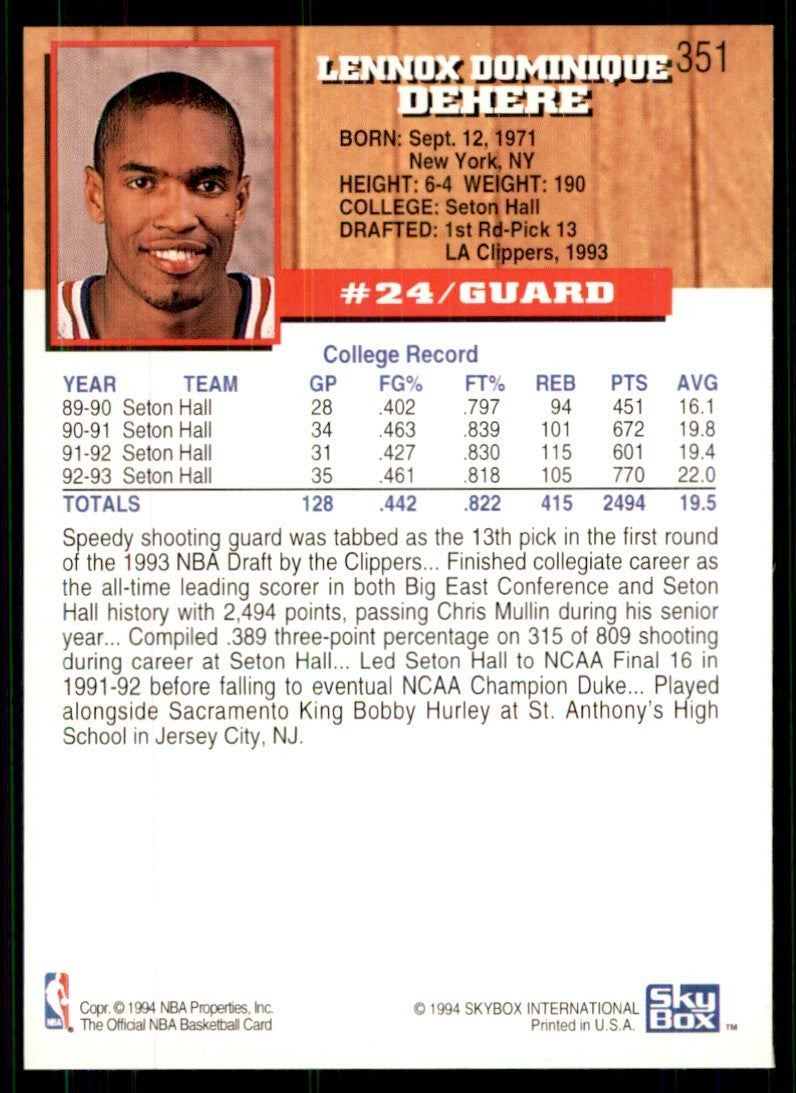 1993-94 NBA Hoops Terry Dehere Basketball cards #351