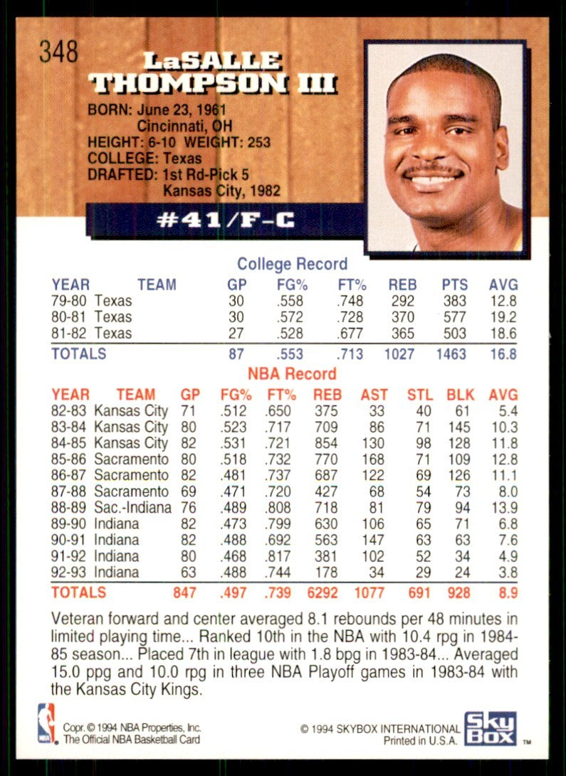 1993-94 NBA Hoops LaSalle Thompson Basketball cards #348