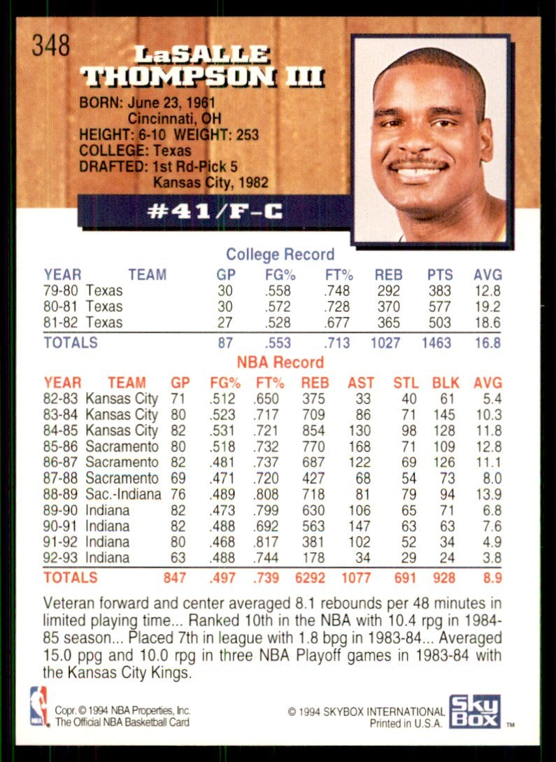 1993-94 NBA Hoops LaSalle Thompson (100) Basketball cards #348