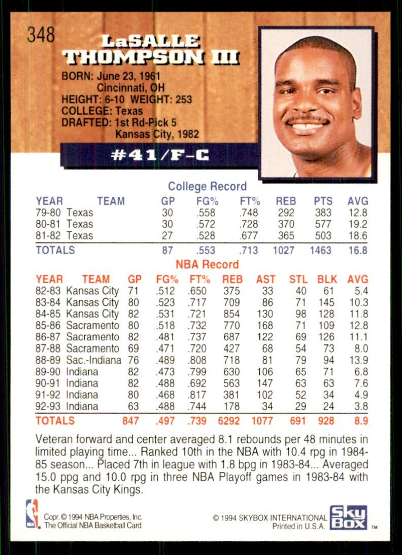 1993-94 NBA Hoops LaSalle Thompson (102) Basketball cards #348