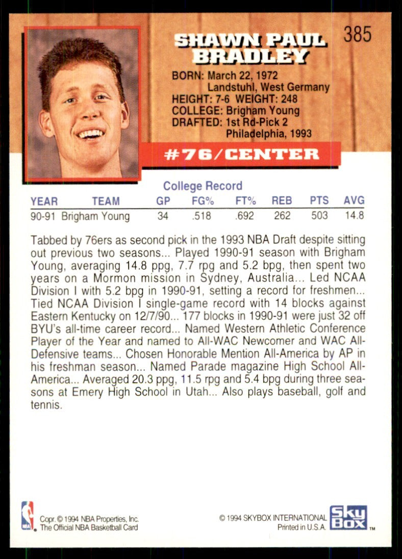 1993-94 NBA Hoops Shawn Bradley (100) Basketball cards #385