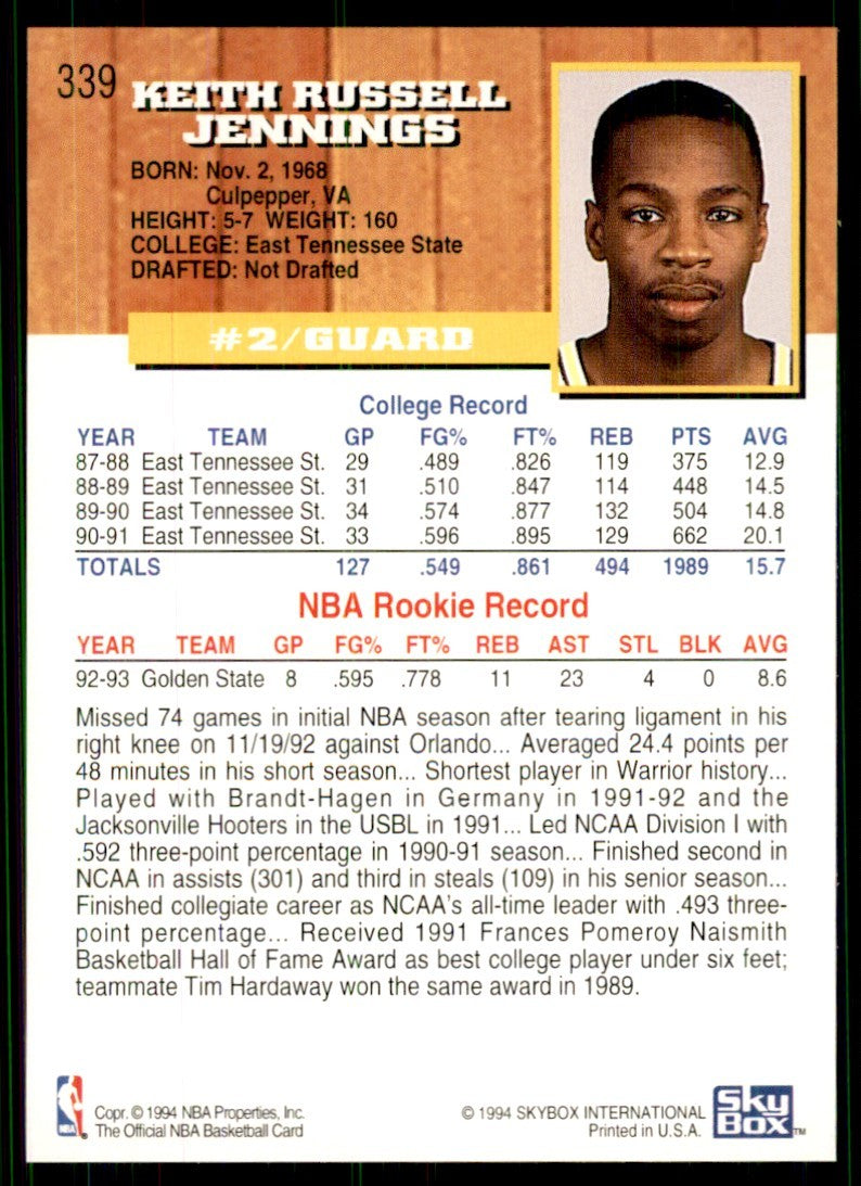 1993-94 Hoops Keith Jennings (100) Basketball Cards #339