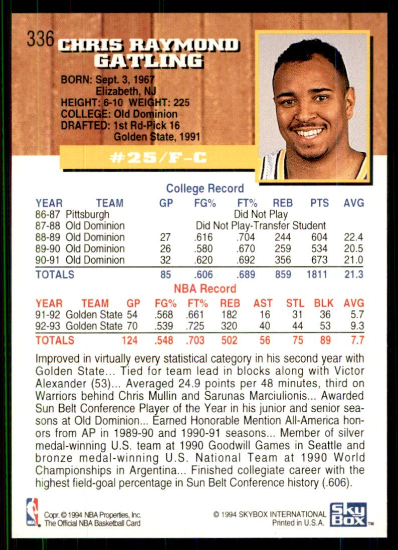1993-94 Hoops Chris Gatling (101) Basketball Cards #336