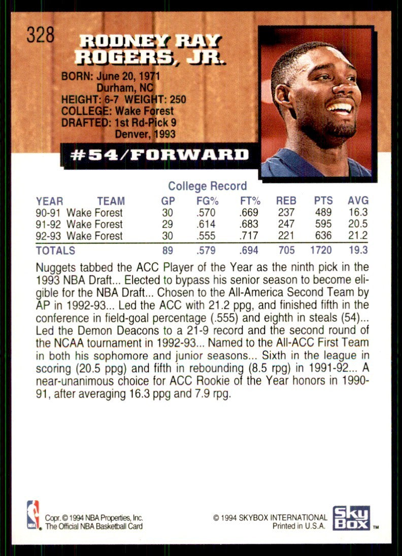 1993-94 Hoops Rodney Rogers Basketball Cards #328