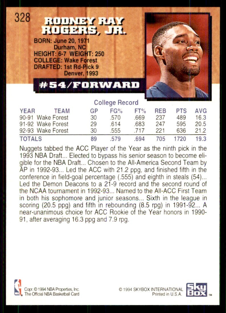 1993-94 Hoops Rodney Rogers (101) Basketball Cards #328
