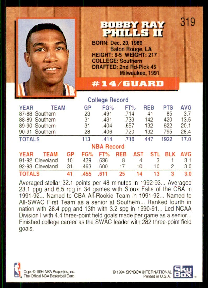 1993-94 Hoops Bobby Phills Basketball Cards #319
