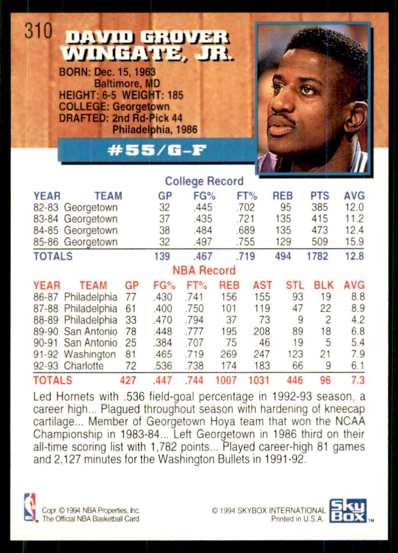 1993-94 Hoops David Wingate (100) Basketball Cards #310