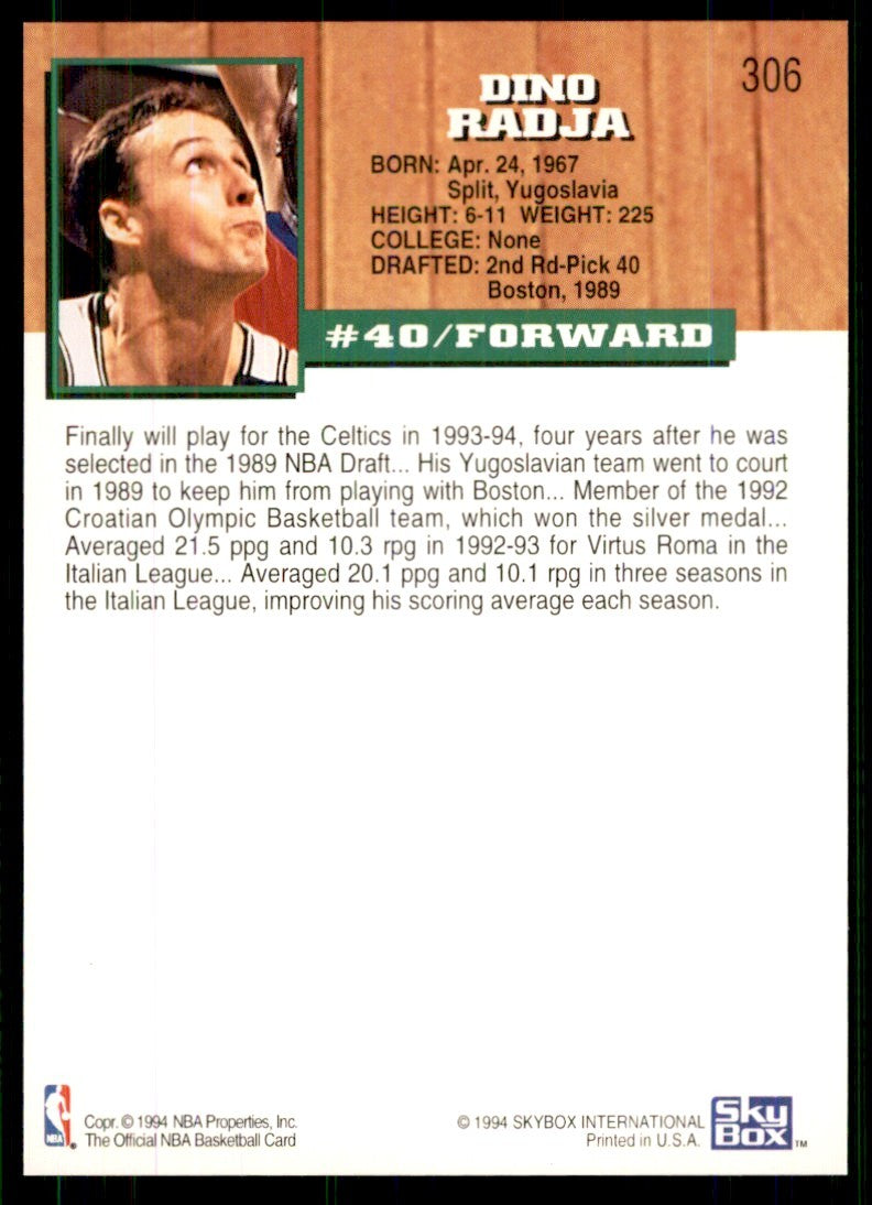 1993-94 Hoops Dino Radja (100) Basketball Cards #306