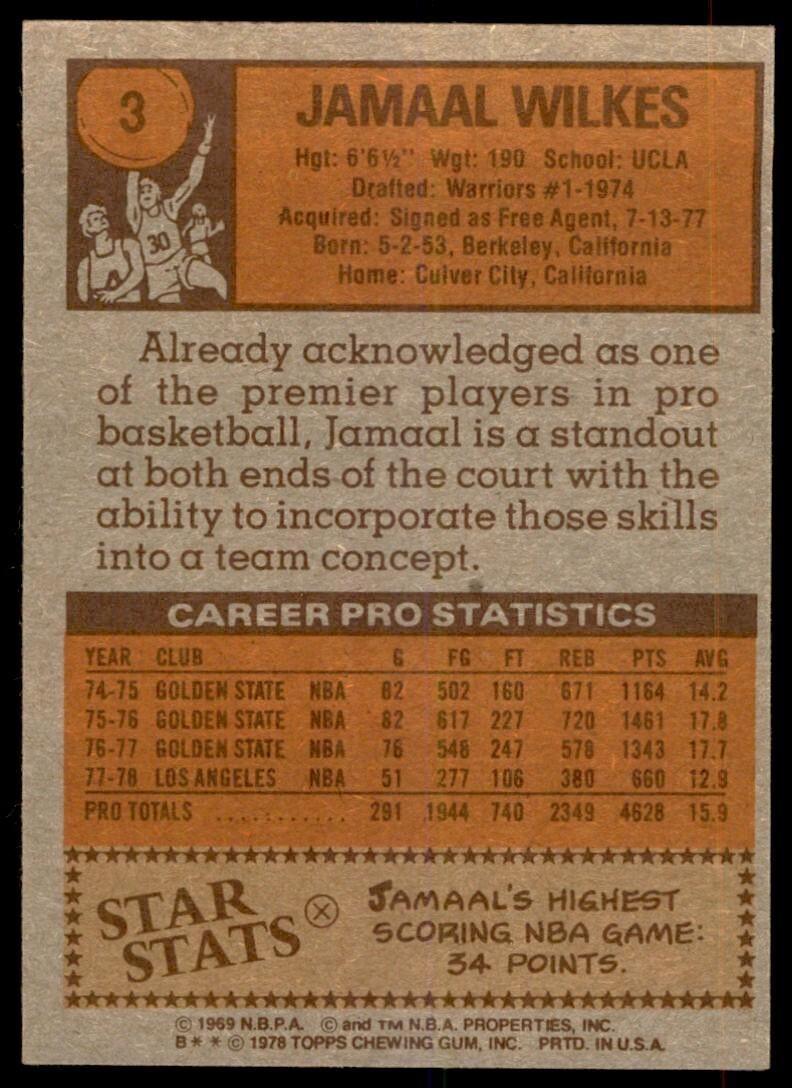 1978-79 Topps Jamaal Wilkes C Los Angeles Lakers #3