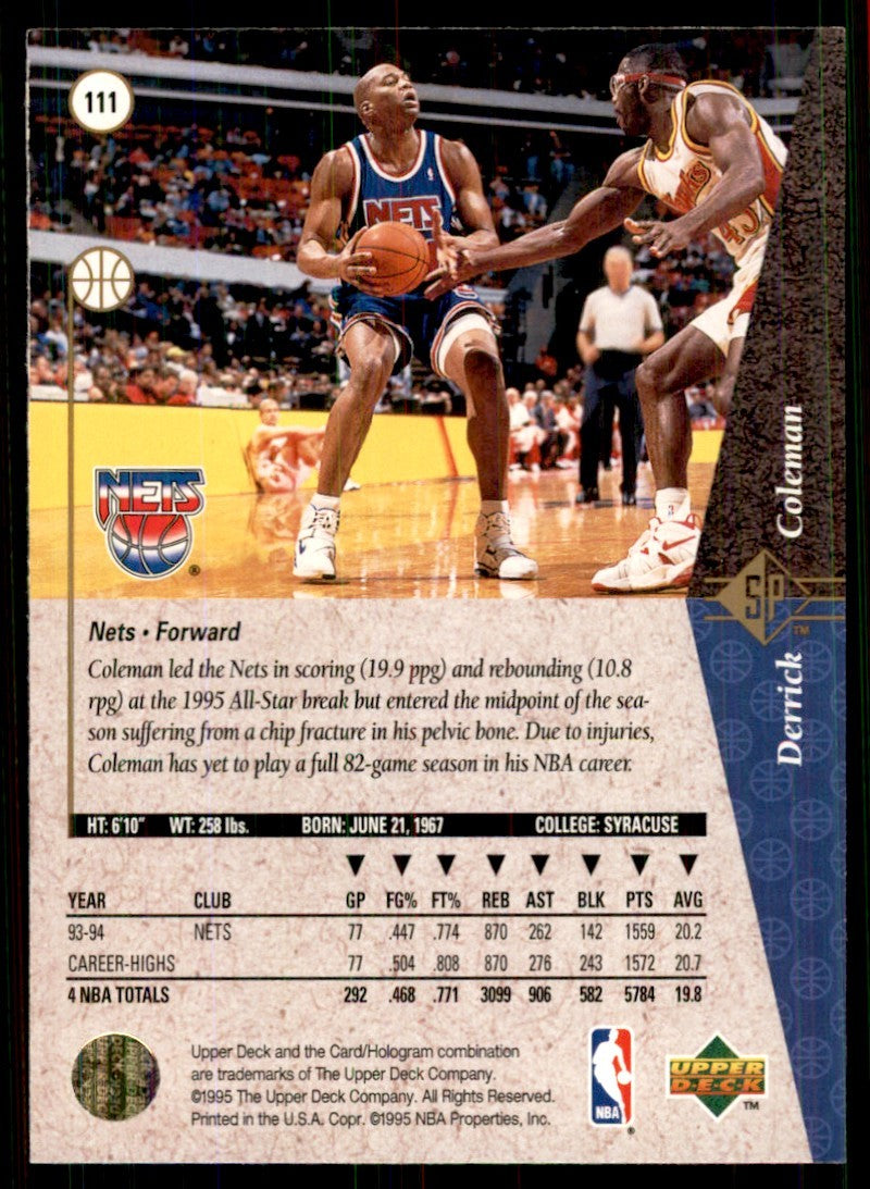 1994-95 Upper Deck SP Derrick Coleman Basketball Cards #111