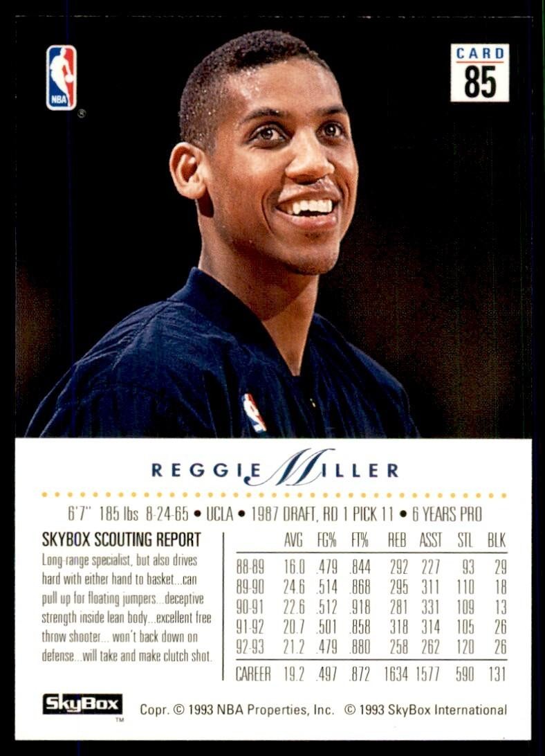 1993-94 SkyBox Basketball Card Reggie Miller Indiana Pacers #85