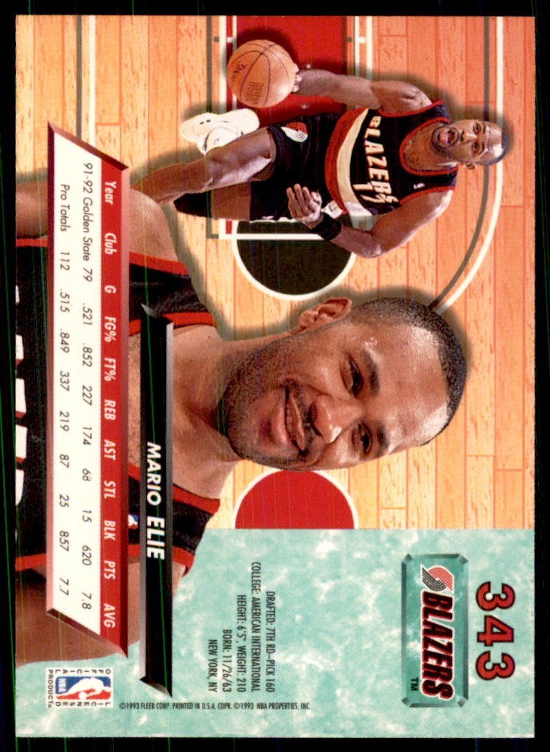 1992-93 Fleer Ultra Cards Mario Elie (100) Basketball Cards #343