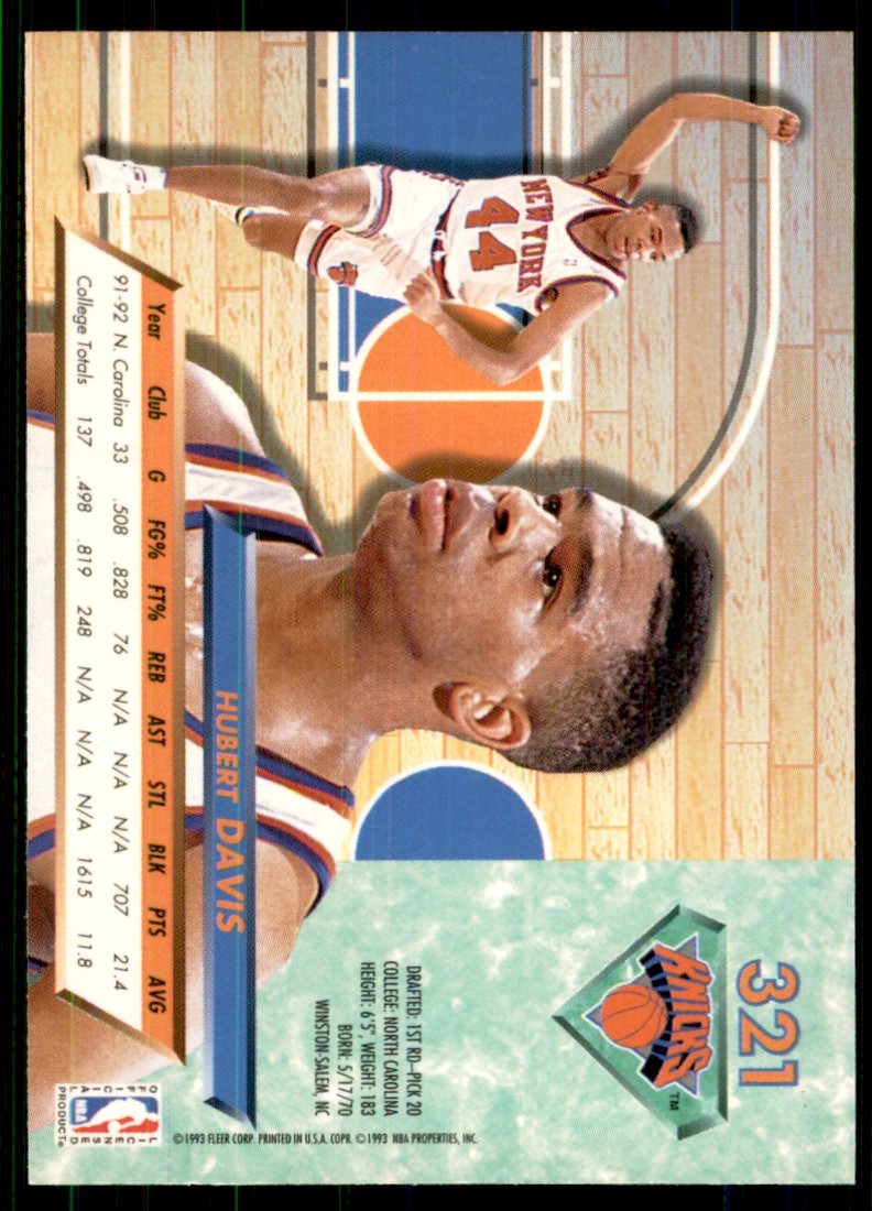1992-93 Fleer Ultra Cards Hubert Davis Basketball Cards #321