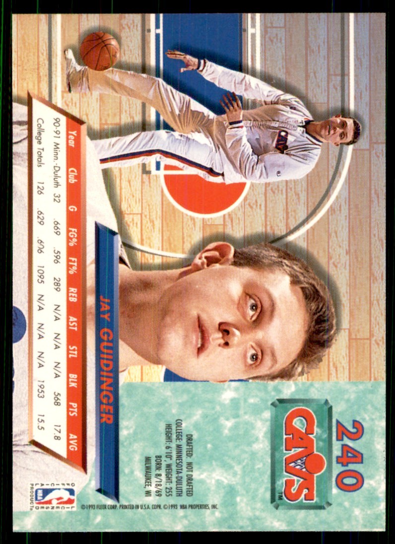 1992-93 Fleer Ultra Cards Jay Guidinger Basketball Cards #240