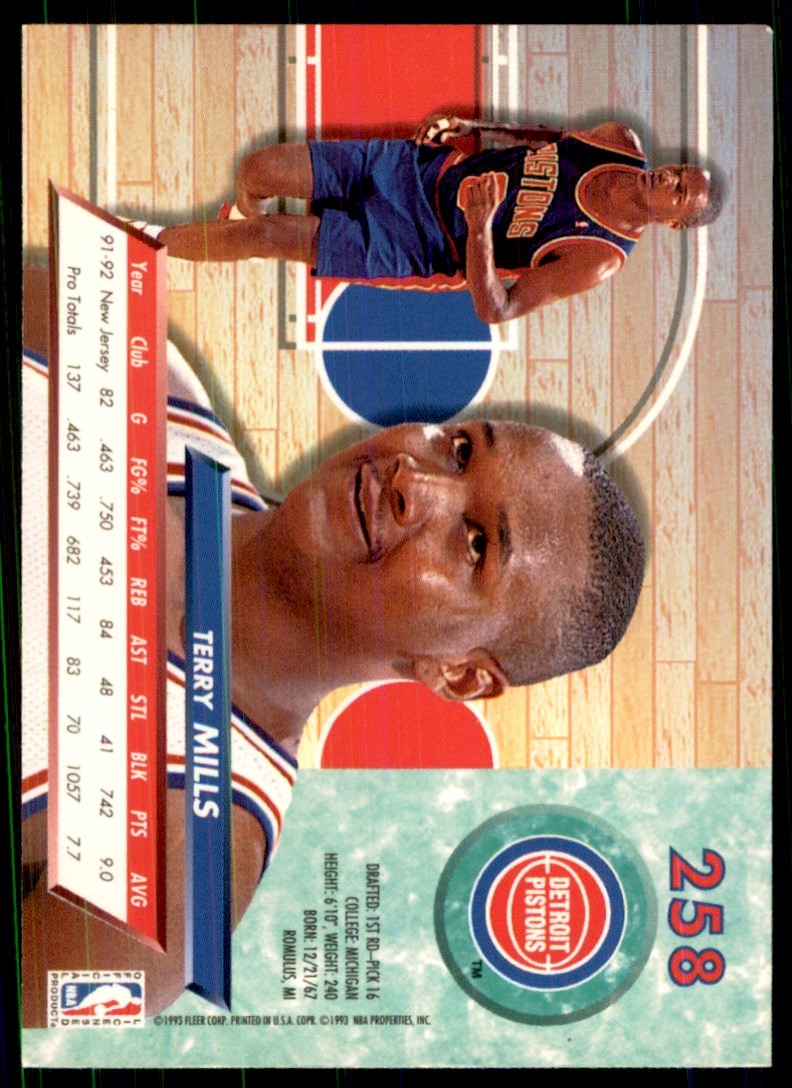 1992-93 Fleer Ultra Cards Terry Mills Basketball Cards #258
