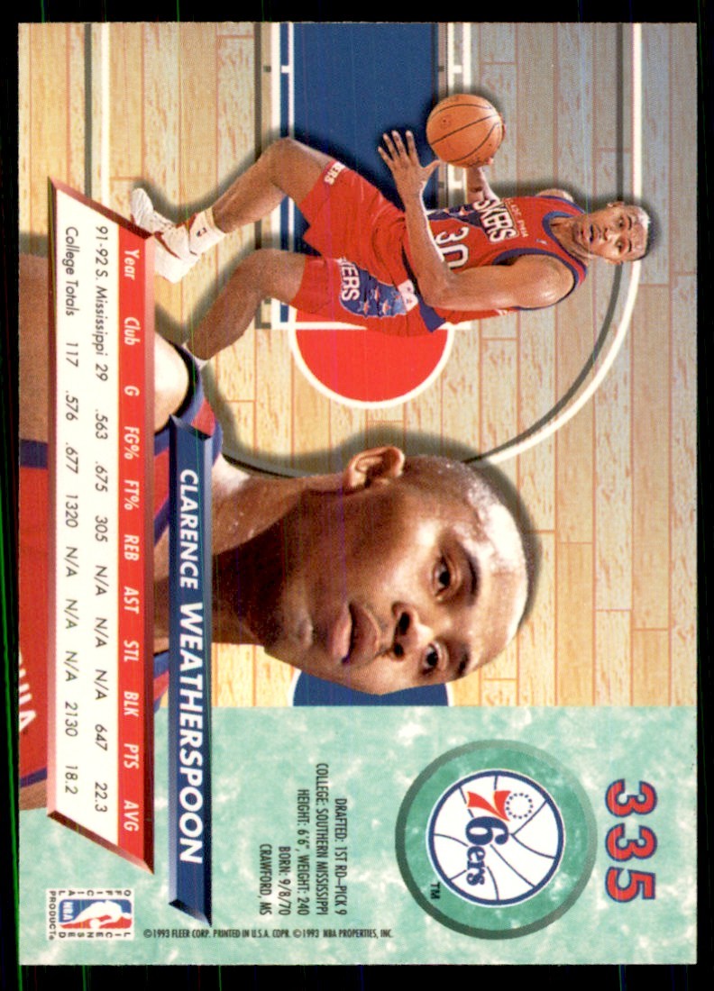 1992-93 Fleer Ultra Cards Clarence Weatherspoon Basketball Cards #335