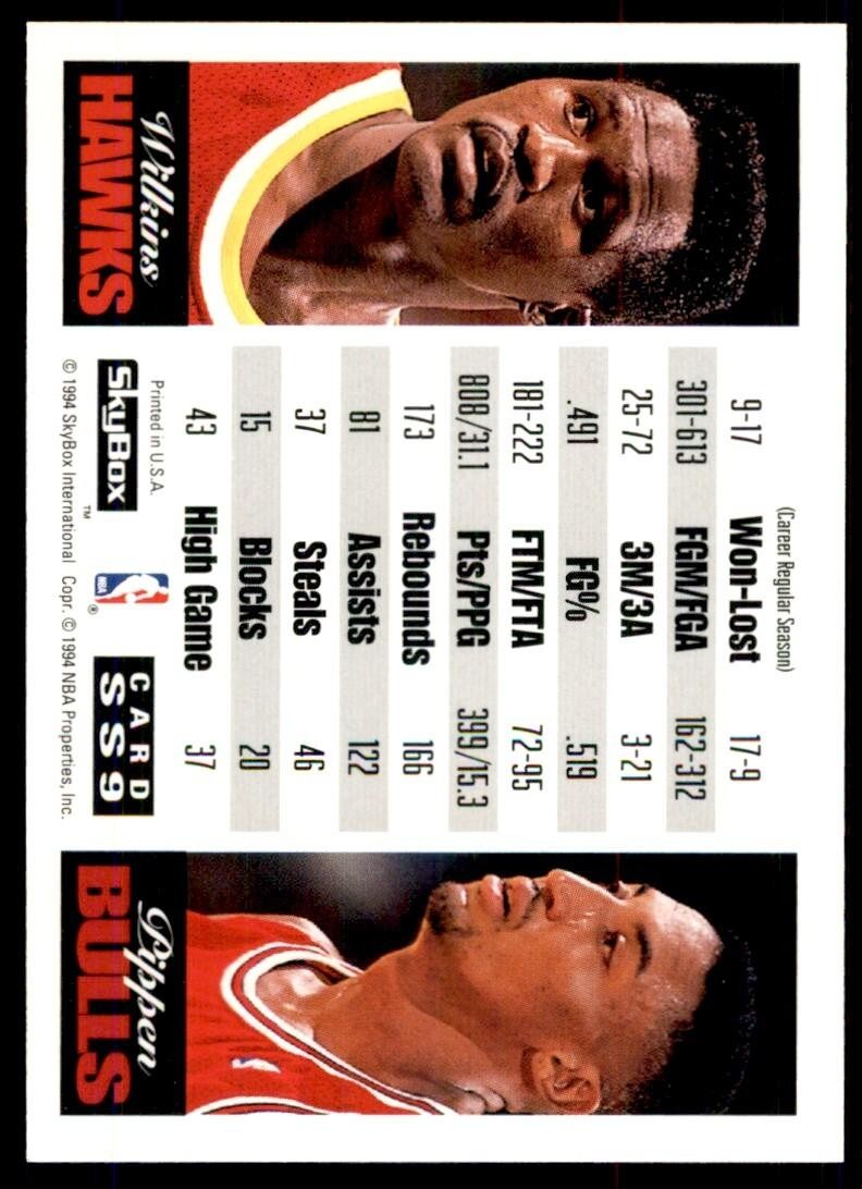 1993-94 SkyBox Basketball Card Wilkins vs Pippen #SS9