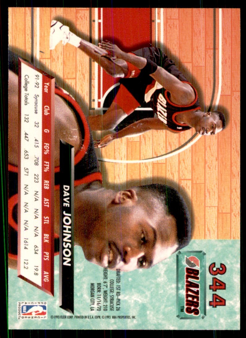 1992-93 Fleer Ultra Cards Dave Johnson Basketball Cards #344