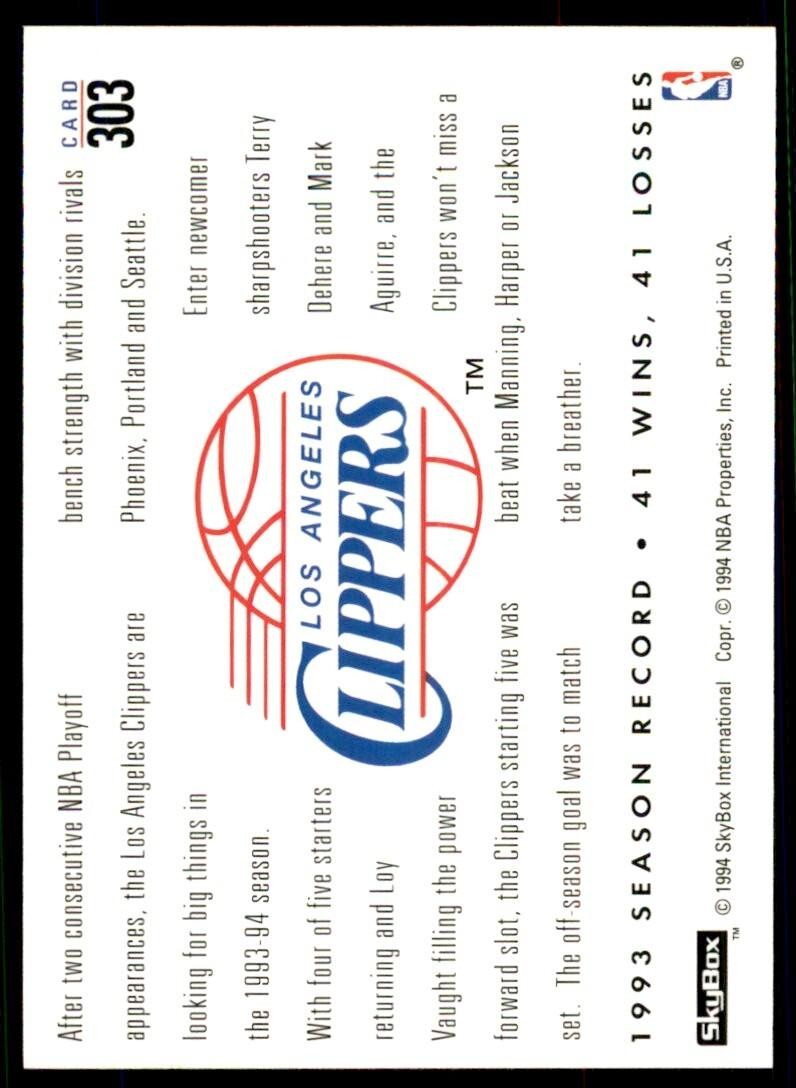 1993-94 SkyBox Basketball Card Terry Dehere/Mark Aguirre Los Angeles Clippers