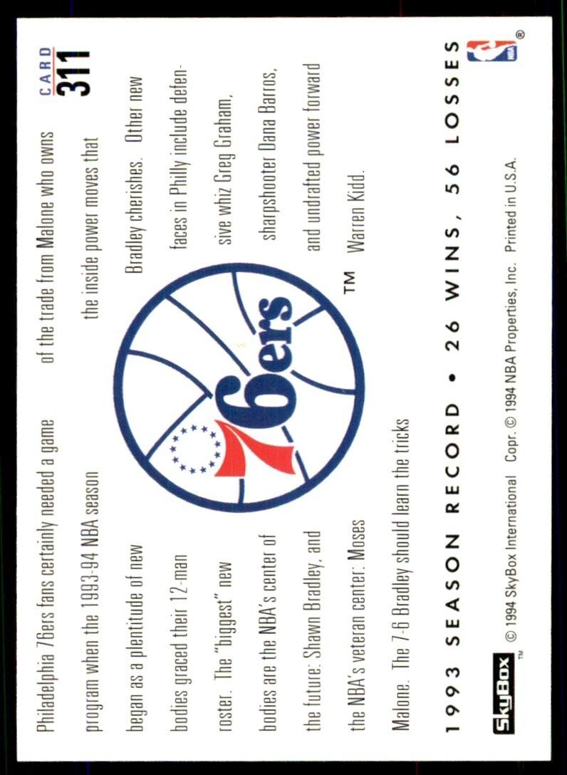 1993-94 SkyBox Basketball Card Moses Malone/Shawn Bradley Philadelphia 76ers