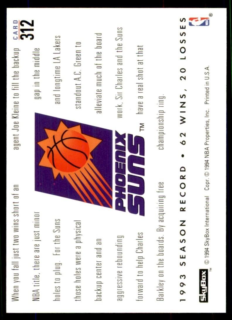 1993-94 SkyBox Basketball Card Joe Kleine/A.C. Green Phoenix Suns #312
