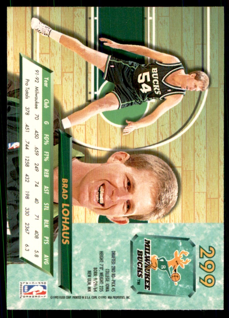 1992-93 Fleer Ultra Brad Lohaus Basketball Cards #299