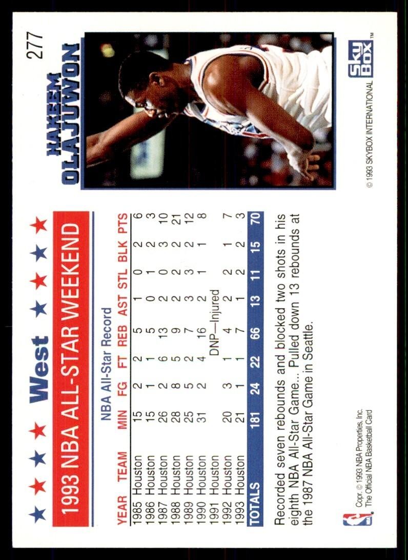 1993-94 NBA Hoops Basketball Card Hakeem Olajuwon A Houston Rockets #277