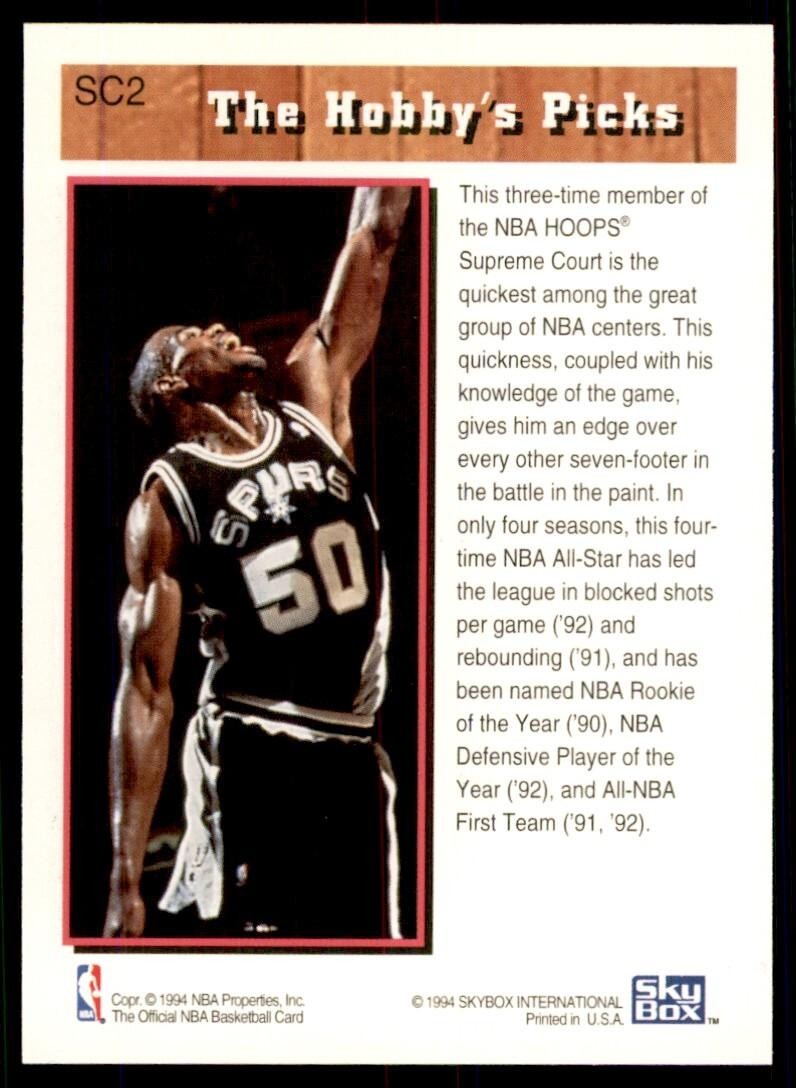 1993-94 NBA Hoops Basketball Card David Robinson San Antonio Spurs #SC2