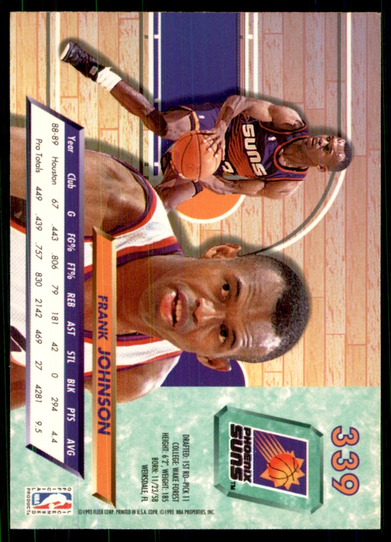 1992-93 Fleer Ultra Frank Johnson Basketball Cards. #339