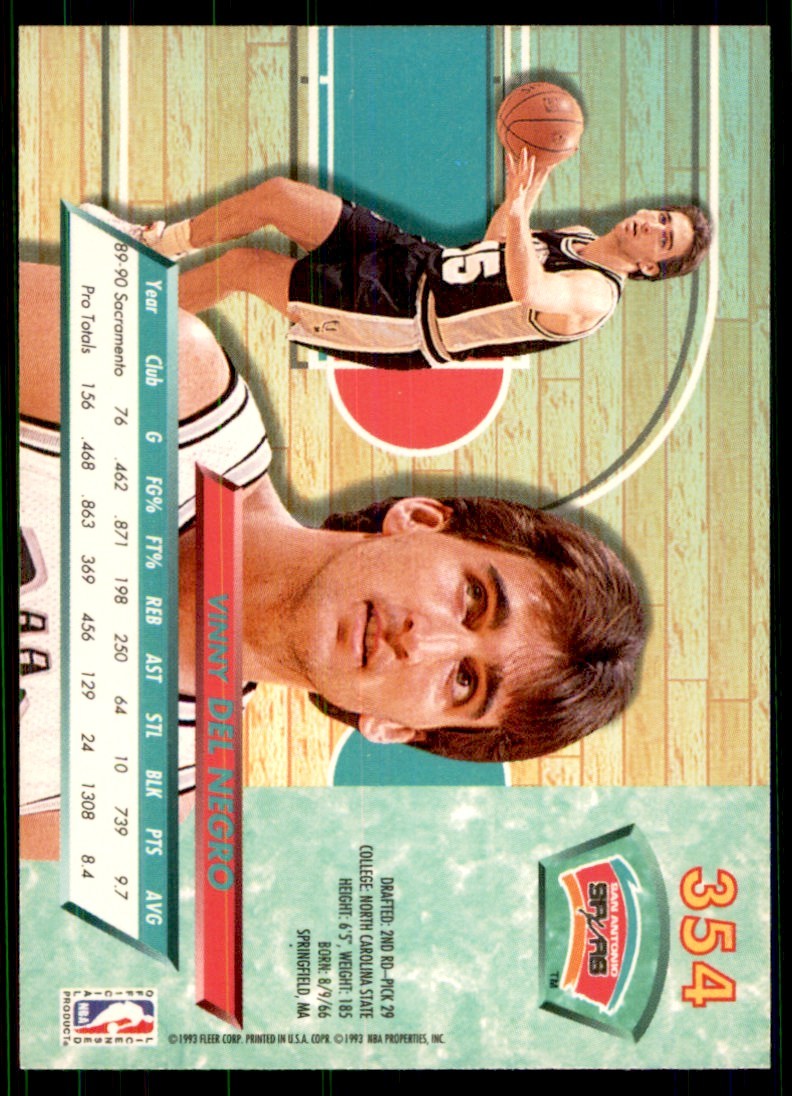 1992-93 Fleer Ultra Vinny Del Negro Basketball Cards. #354