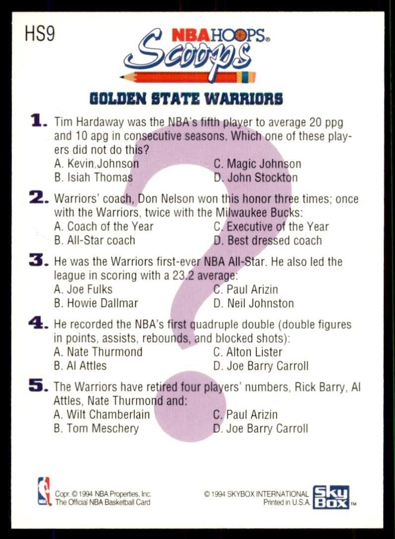 1993-94 NBA Hoops Basketball Card Tim Hardaway Golden State Warriors #HS9