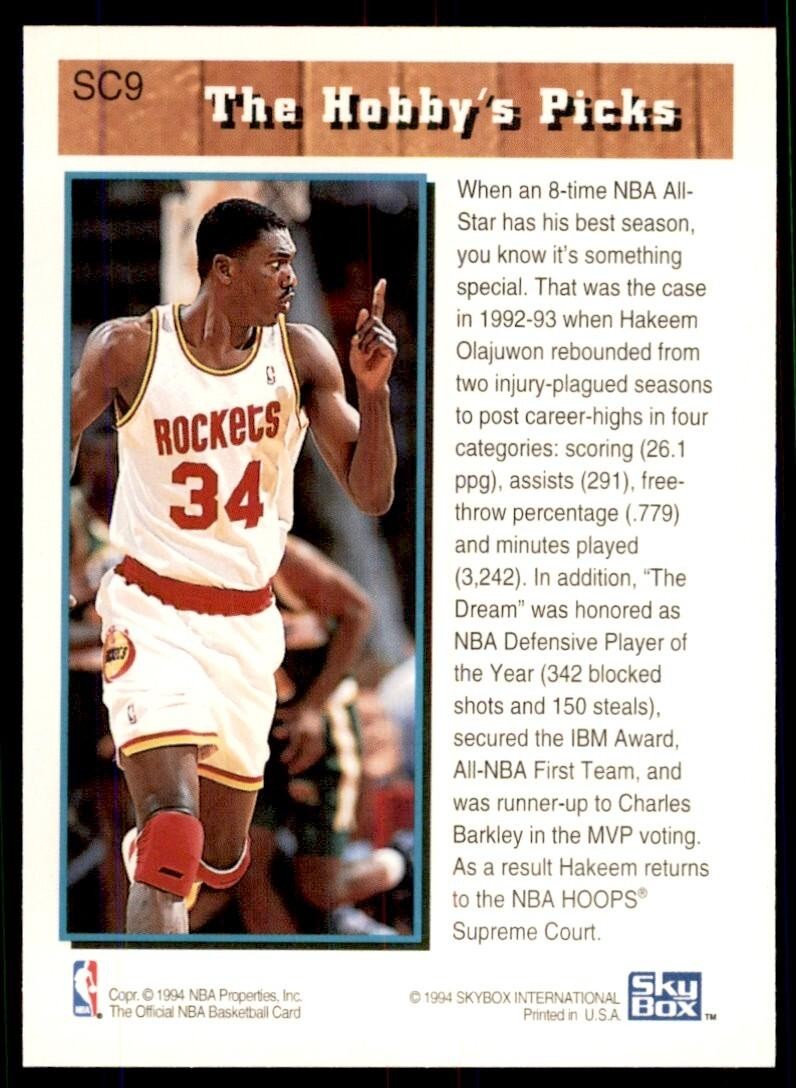 1993-94 NBA Hoops Basketball Card Hakeem Olajuwon Houston Rockets #SC9