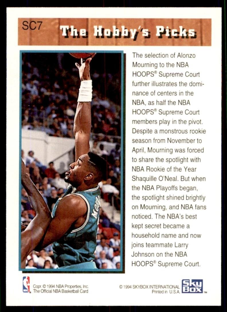 1993-94 NBA Hoops Basketball Card Alonzo Mourning Charlotte Hornets #SC7